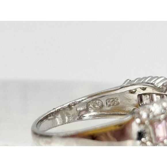Pink Topaz & CZ Halo Crown Shaped 925 Sterling Silver Vintage Ring - sz 8 - Picture 6 of 12